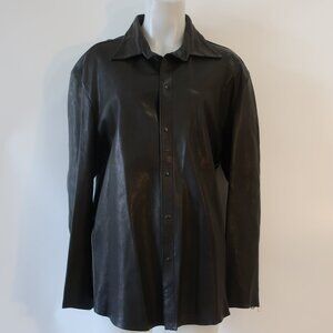 Mens Andrea Palombini Black Leather Snap Button Down Shirt 54 US/44